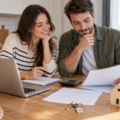 Pareja calculando el presupuesto de compra de su nueva vivienda