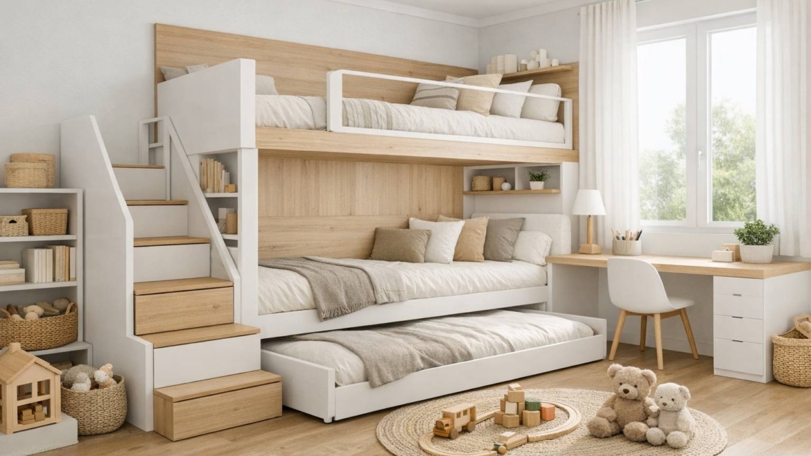 Camas tren para dos o tres niños: ventajas, distribución del espacio y qué mirar antes de comprar